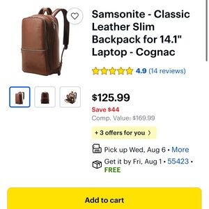 Samsonite Brown Leather Slim Backpack for business